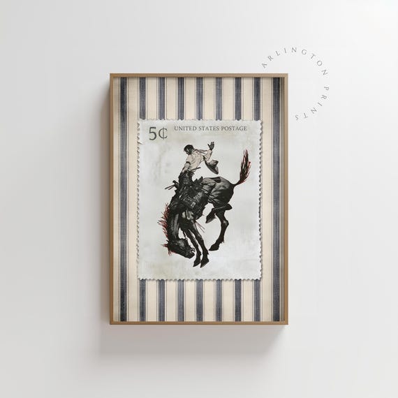Western Rodeo Stamp Print Vintage Cowboy Poster Art Rustic Ranch Wall Decor Old West Country 7145