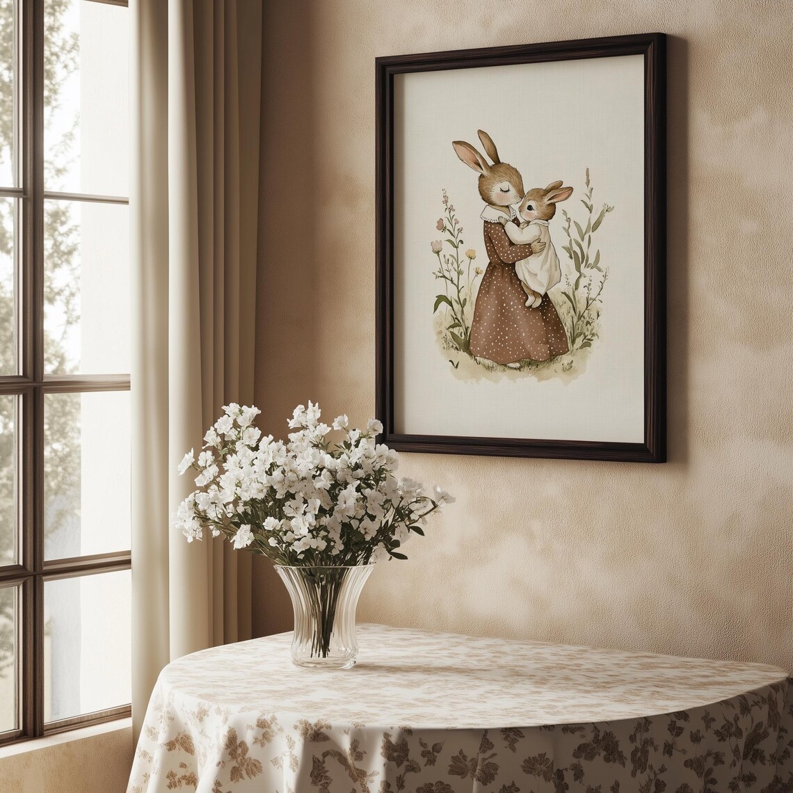 Watercolor Baby Bunny Embrace in a Wildflower Nursery Poster - Image 5