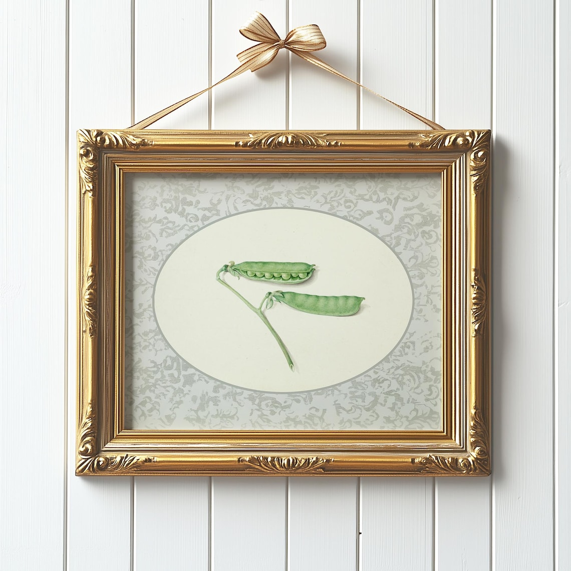 Vintage Botanical Illustration of Fresh Green Pea Pods Print