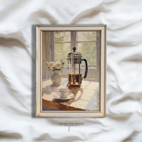 Rustic Coffee Bar Vintage French Press Art Print