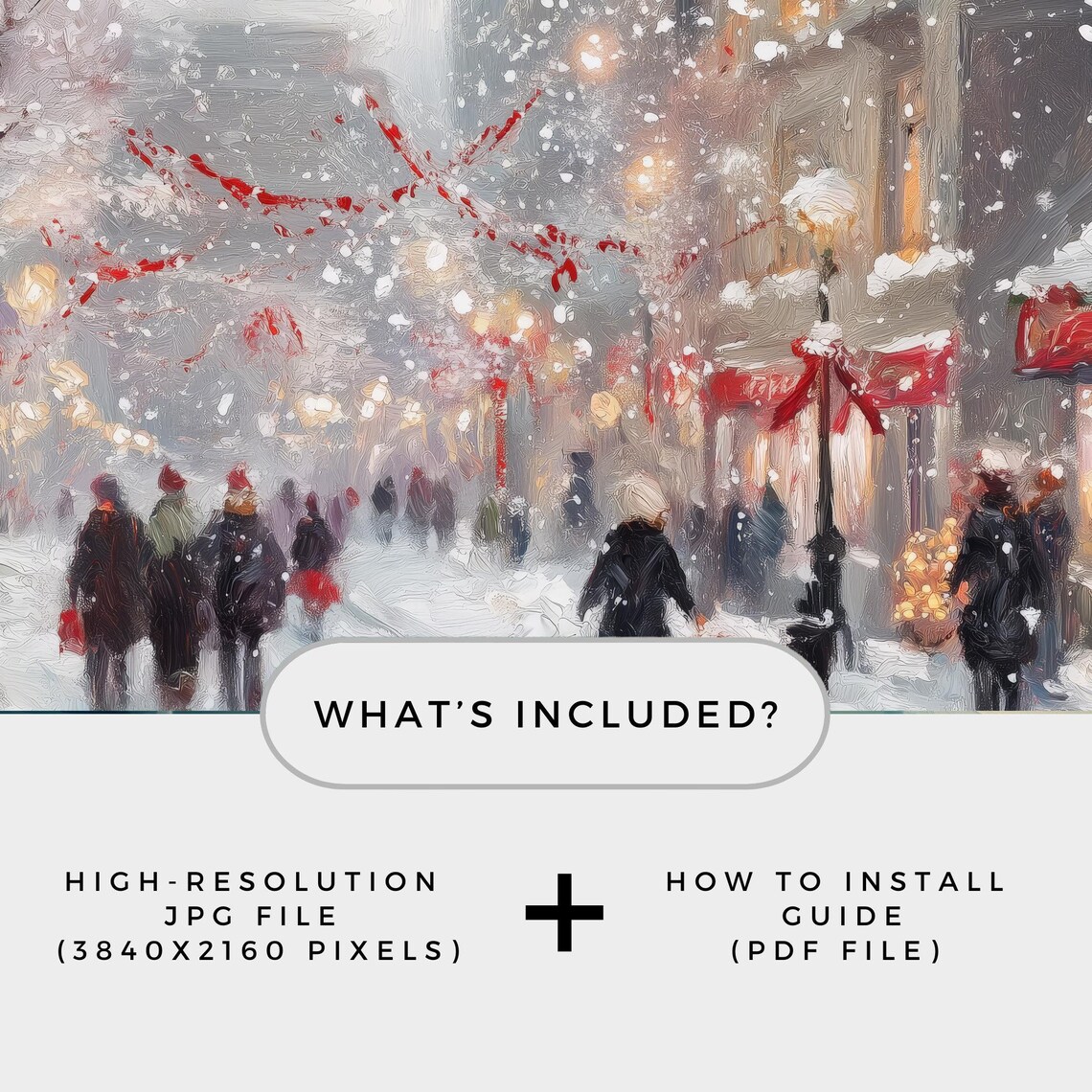 Snowy Main Street Christmas Cityscape Falling Snow Painting Poster - Image 2