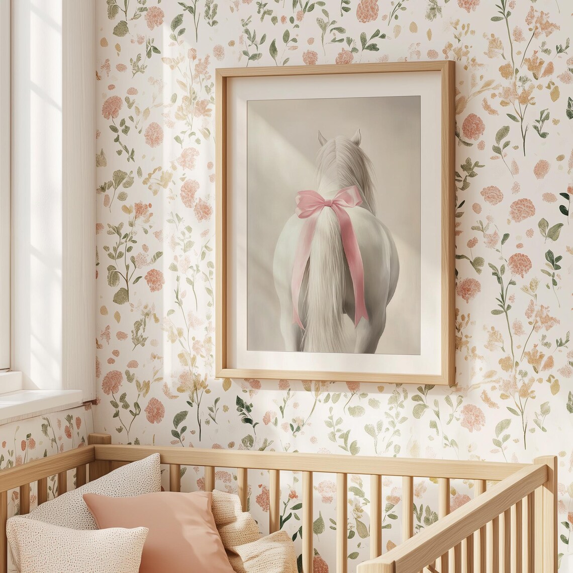 Coquette White Horse Print, Pink Bow Western Art - Image 4