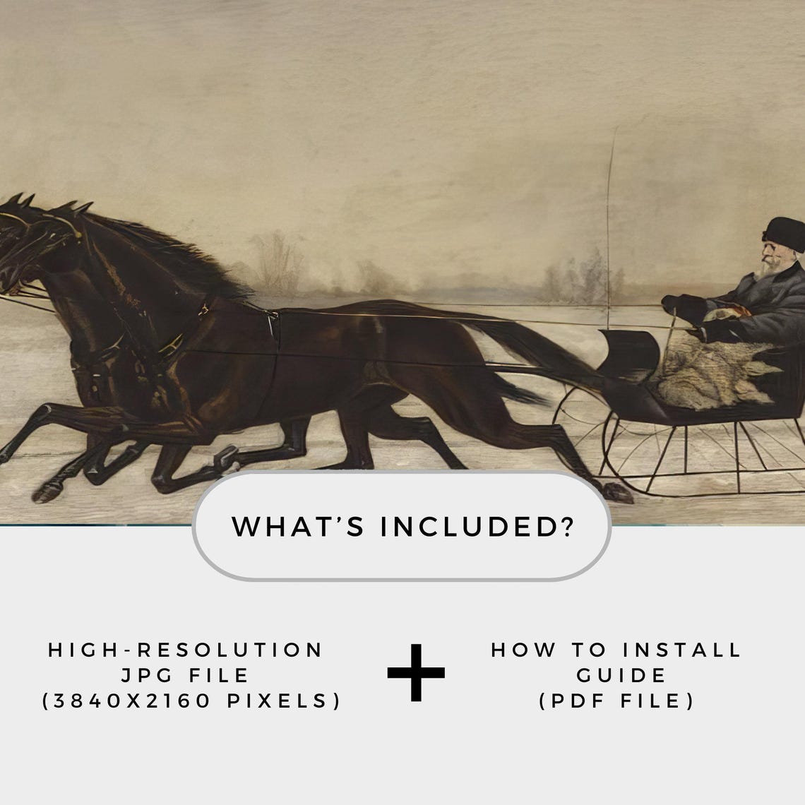 Winter Frame Tv Art Rustic Horse Sleigh Painting Vintage Neutral Christmas Frame Tv Art Vintage Oil Painting Winter Screensaver - Image 2