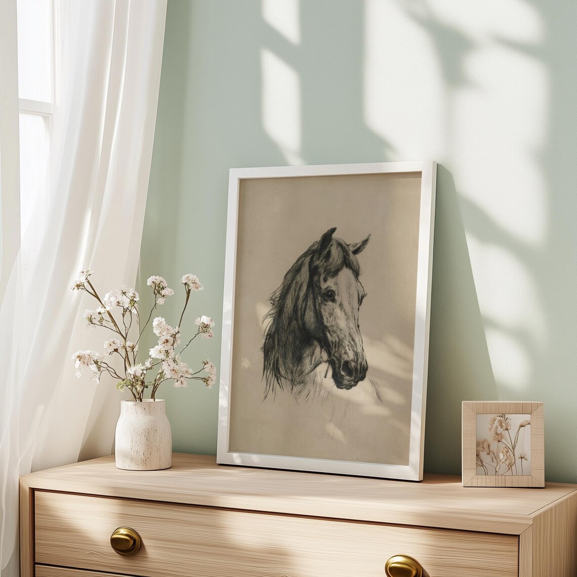 Horse Head Charcoal Portrait Sketch Vintage Equestrian Poster - Image 2