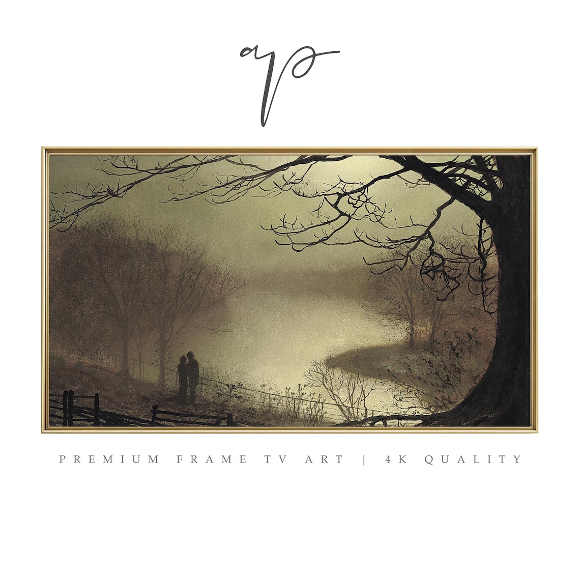 Dark Moody Misty Lake Landscape Vintage Oil Painting Artwork Poster
