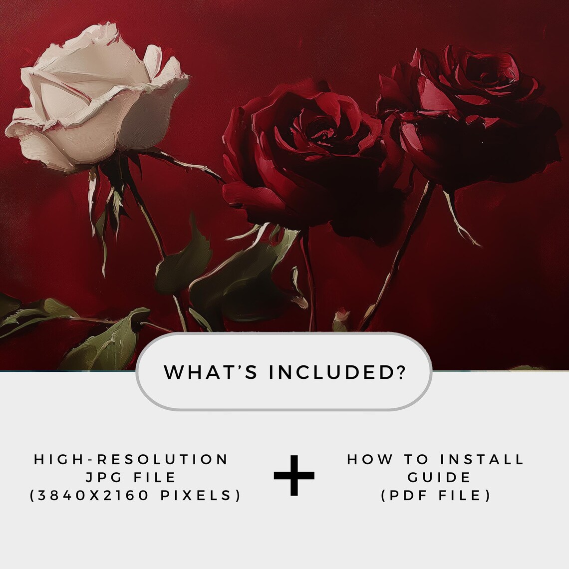 Moody Red Roses Dark Crimson Vintage Botanical Rose Painting Poster - Image 2