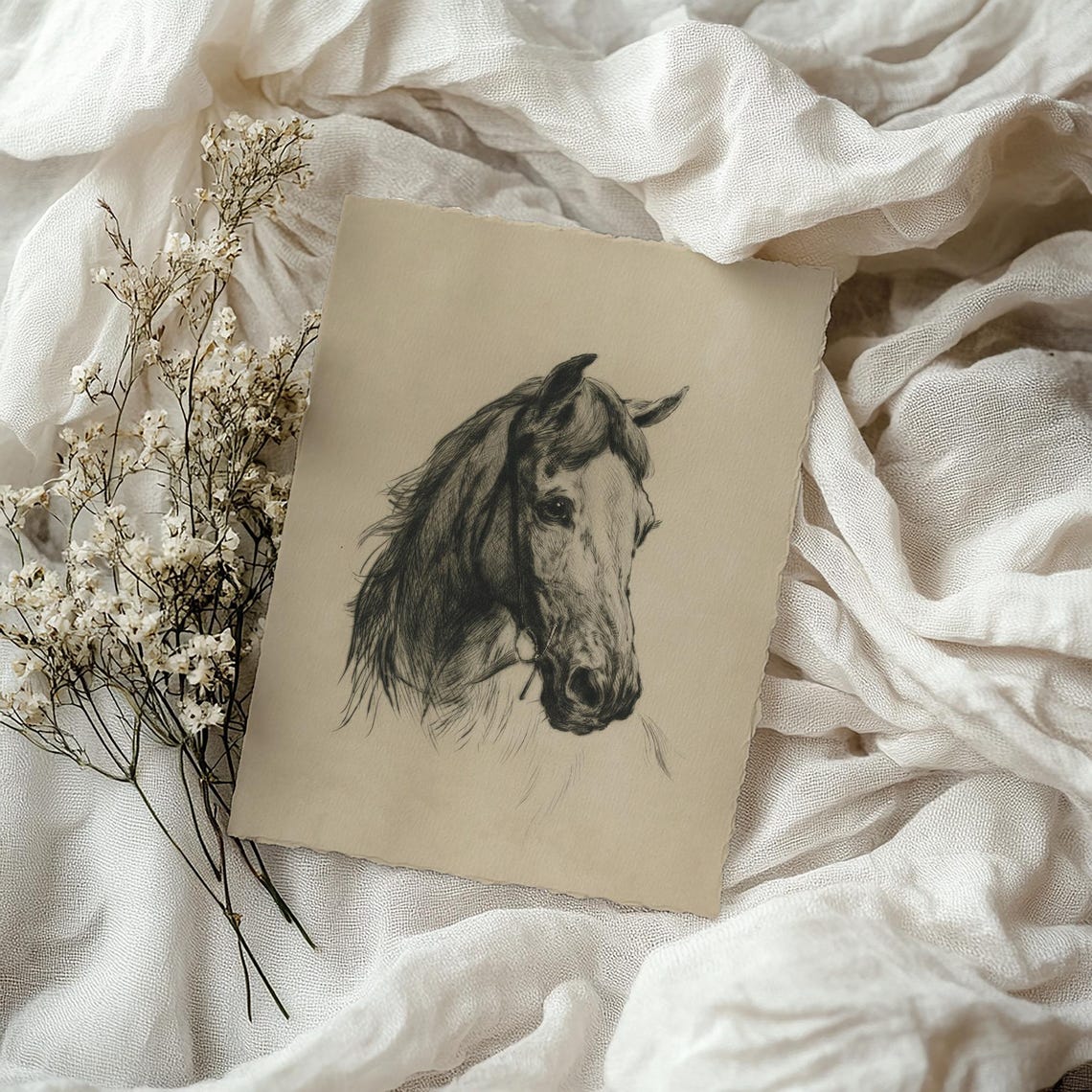 Horse Head Charcoal Sketch Equine Portrait Vintage Animal Print - Image 5