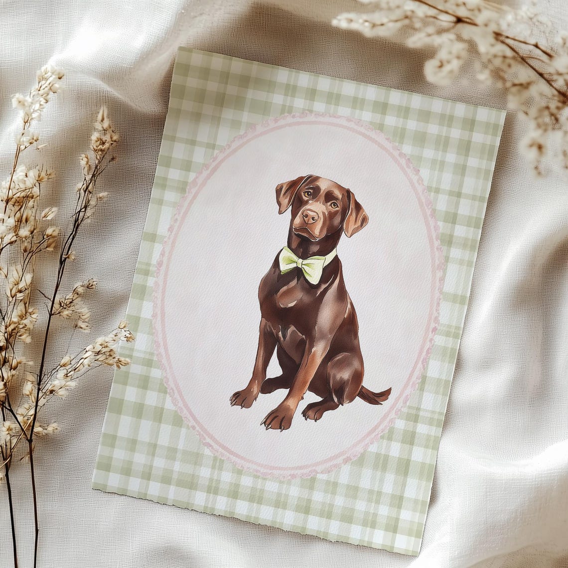 Chocolate Labrador Bow Tie Gingham Preppy Dog Portrait Art Poster - Image 4