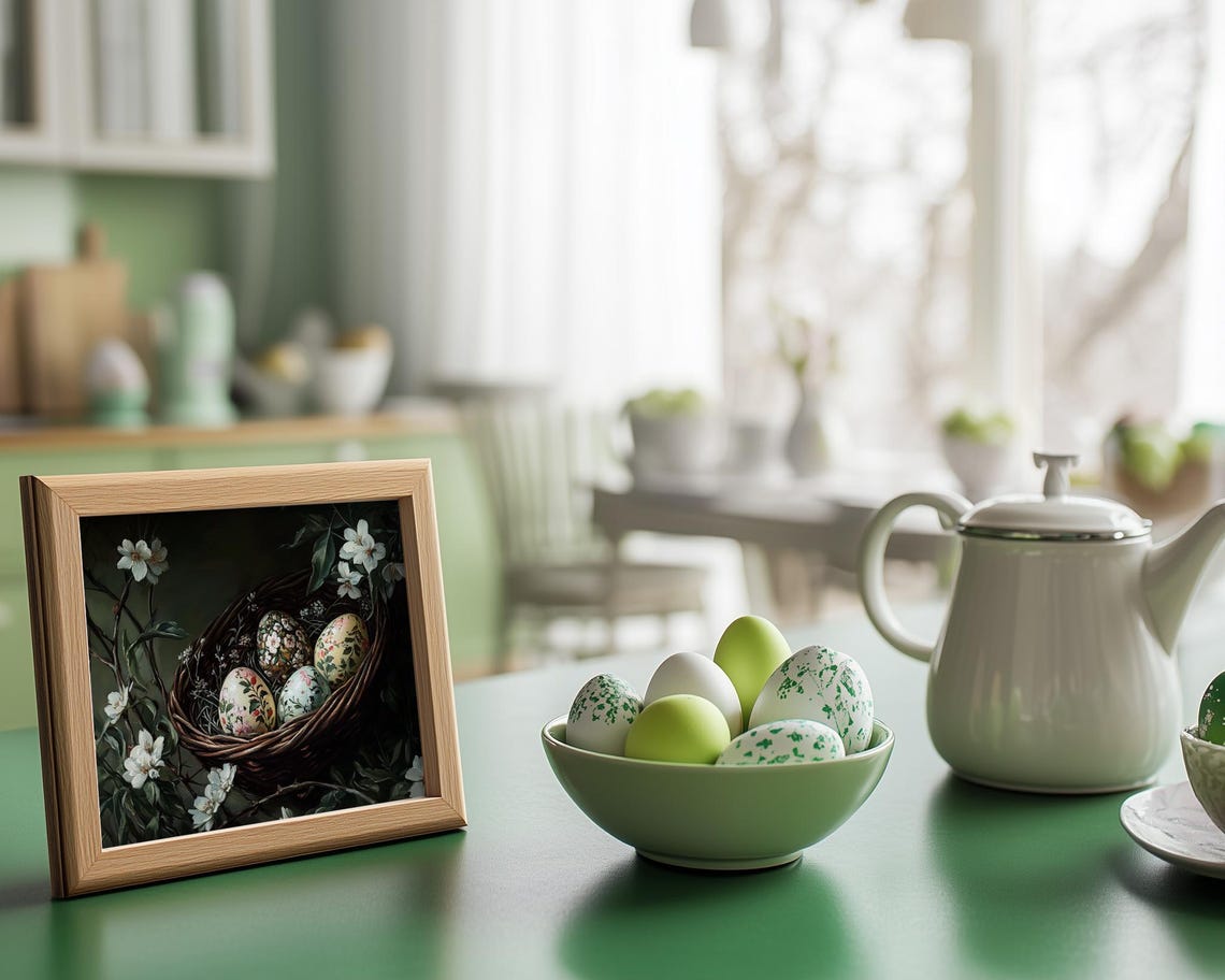 Floral Easter Eggs In Wicker Basket With White Blossoms Poster - Image 3