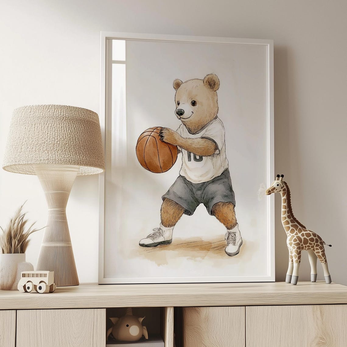 Bear Basketball Print Boys Nursery Sports Wall Art Nursery Teddy Bear Art Kids Room Childrens Room Neutral Art T600 - Image 3