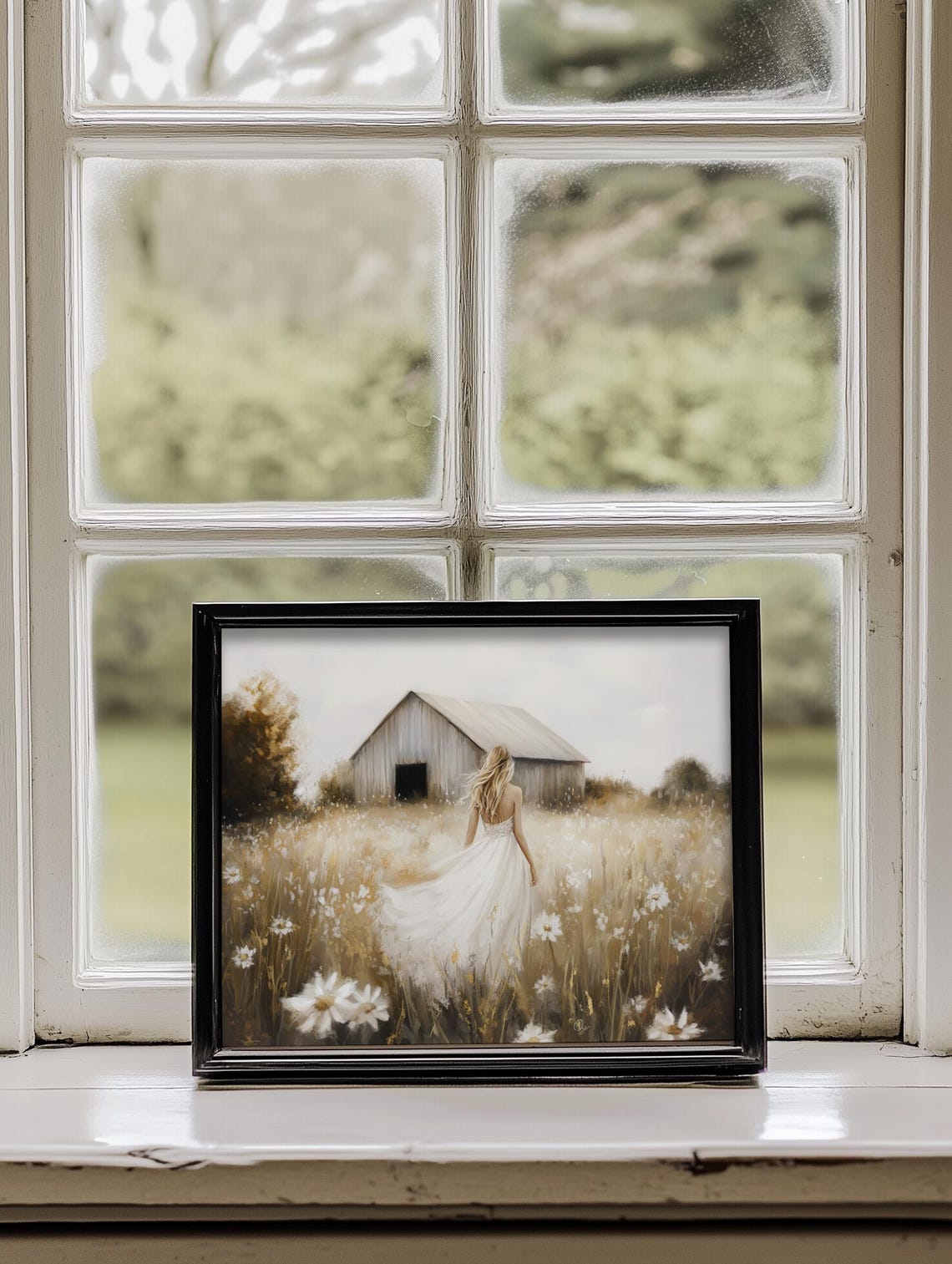 Woman In White Dress Walking Through Wildflower Field Poster - Image 5