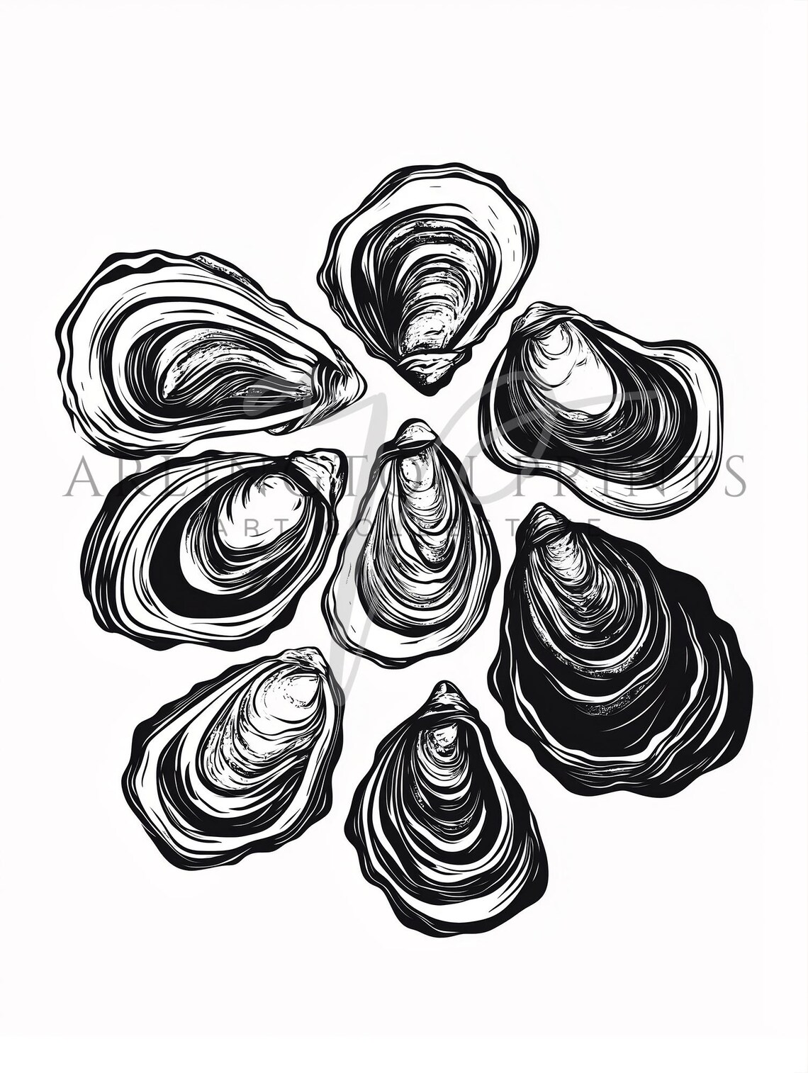 Oyster Shells Drawing, Modern Minimalist Kitchen Decor - Image 2