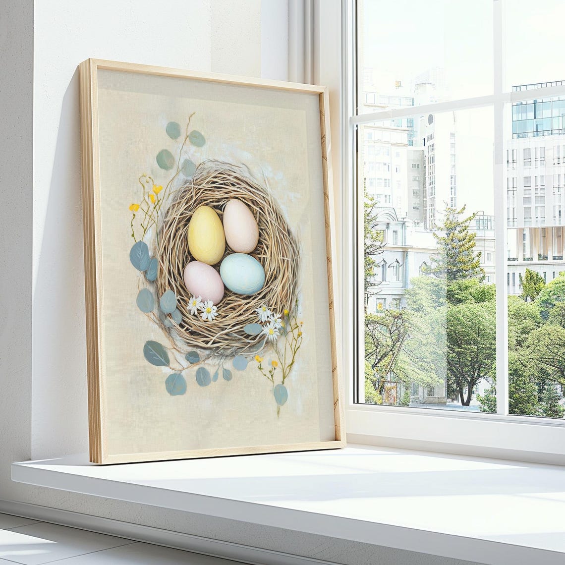 Pastel Easter Eggs Bird Nest Daisies Spring Rustic Art Print - Image 3