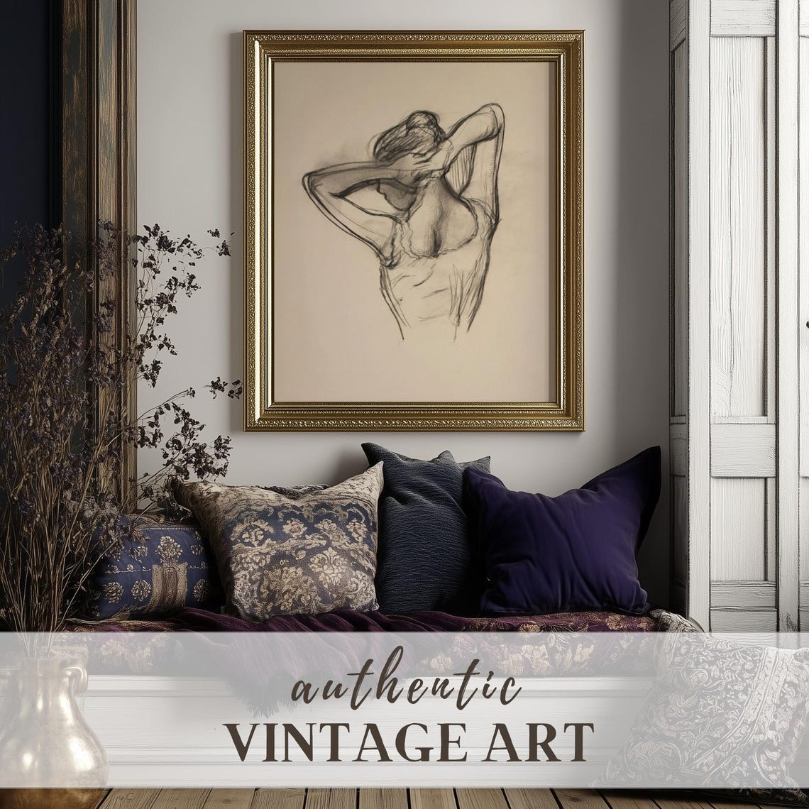 Charcoal Figure Study Sketch Woman Life Drawing Classical Art Poster - Image 2