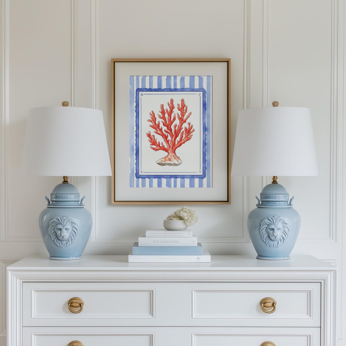 Vibrant Red Coral Blue Border Coastal Nautical Beach Decor Poster - Image 4