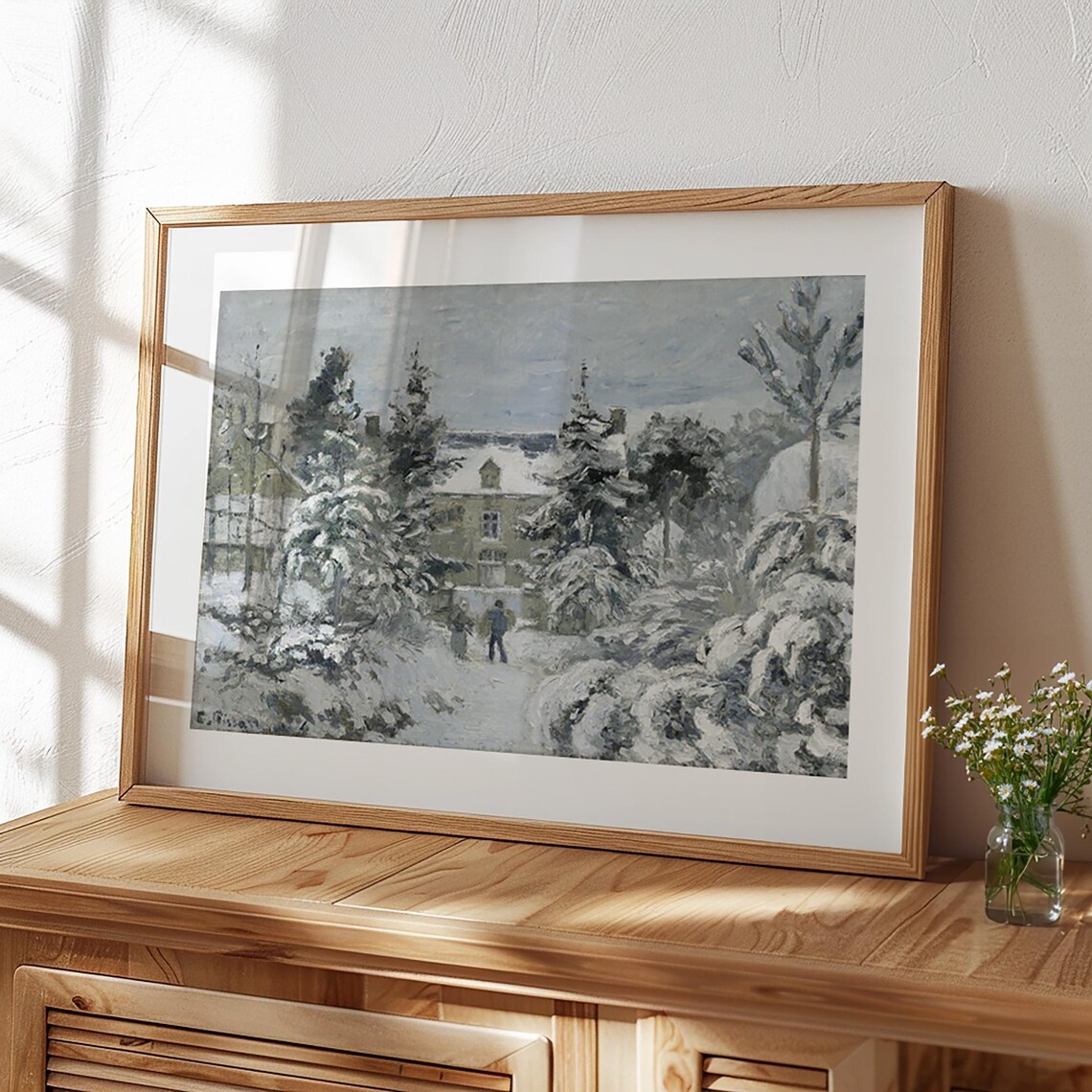 Vintage Snowy Village Winter Scene Impressionist Painting Poster - Image 3