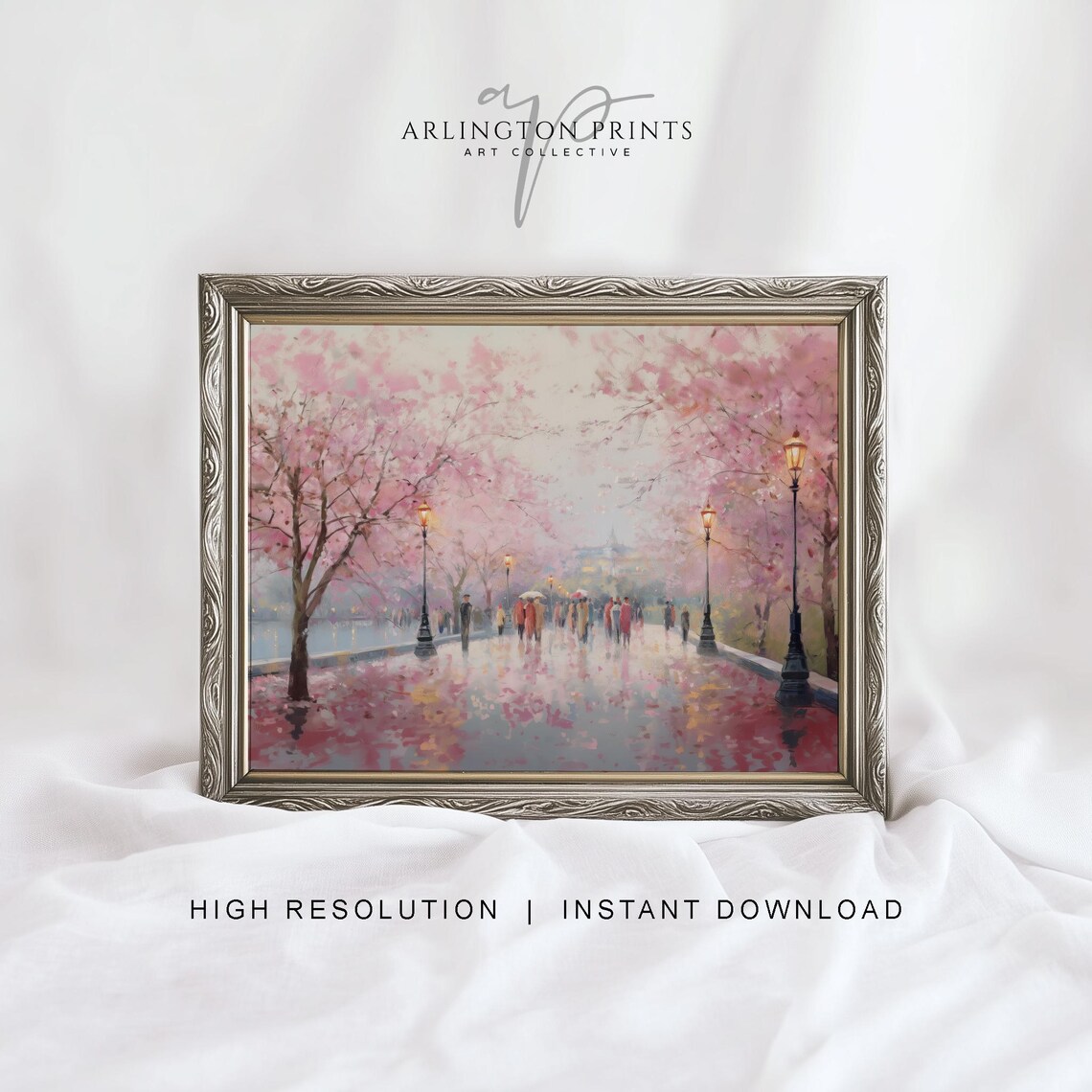 Cherry Blossom Park, Japanese Garden Landscape Art Print