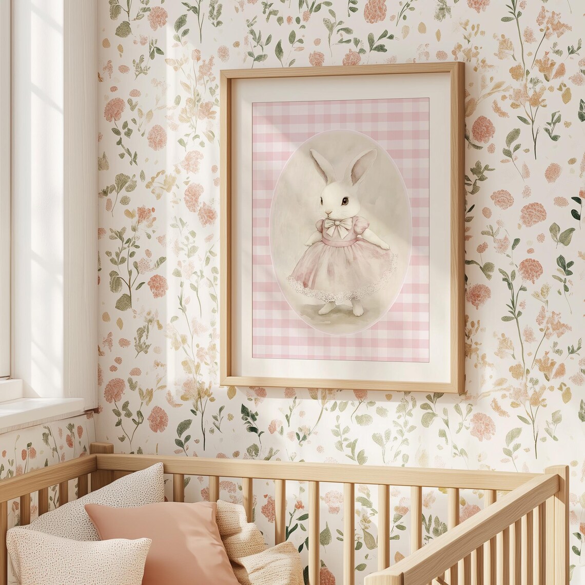 Sweet Pink Gingham Bunny in Tutu Dress Girls Nursery Decor Poster - Image 4