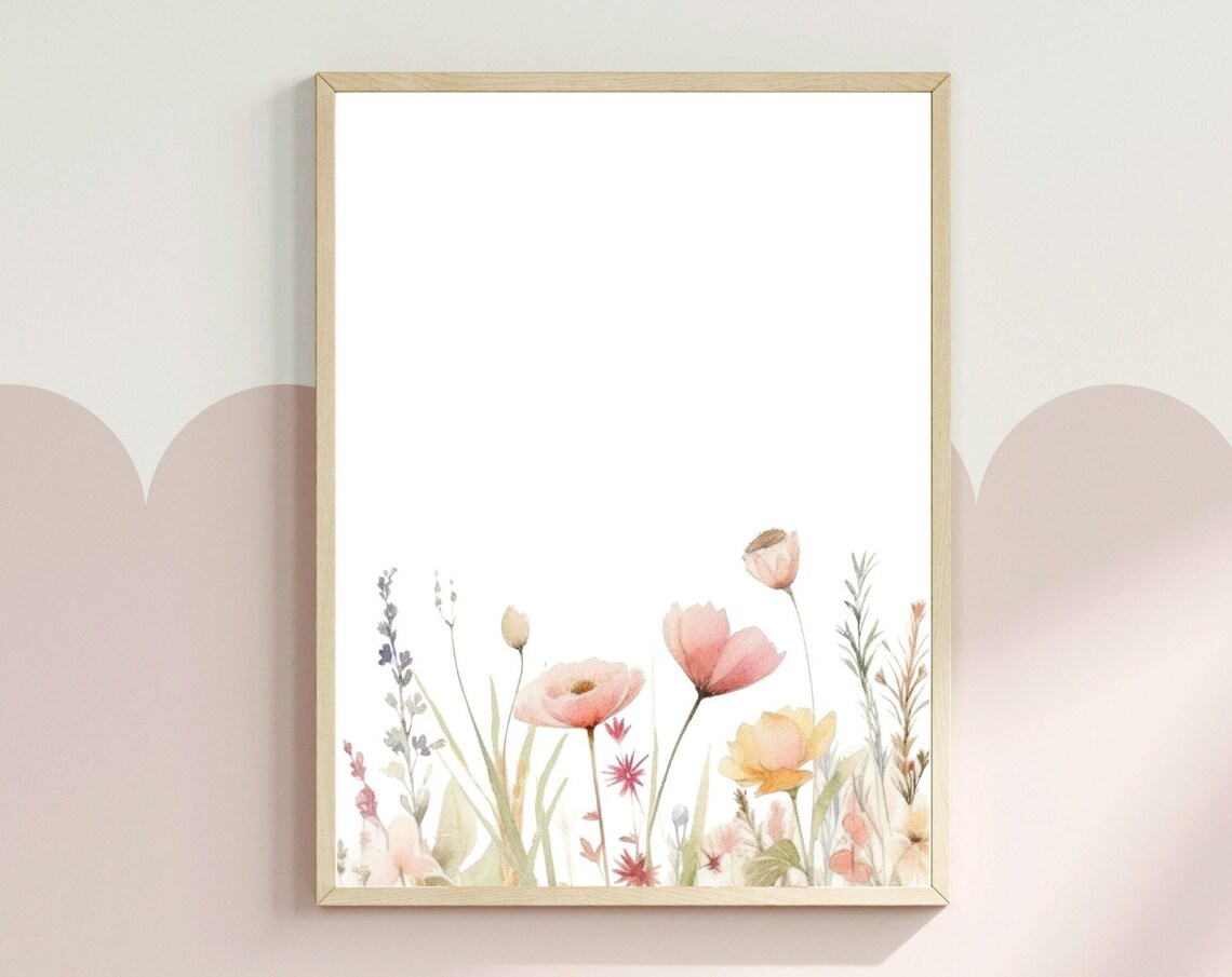 Pastel Wildflower Meadow Watercolor Botanical Girls Room Poster