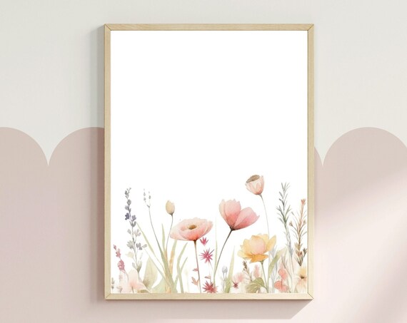 Pastel Wildflower Meadow Watercolor Botanical Girls Room Poster
