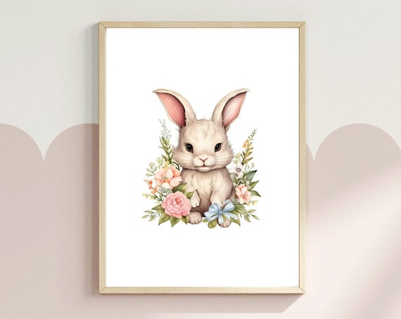 Easter Bunny Art Cute Bunny Nursery Decor Easter Spring Time Bunny Decor For Kids Room Girls Room Animal Art