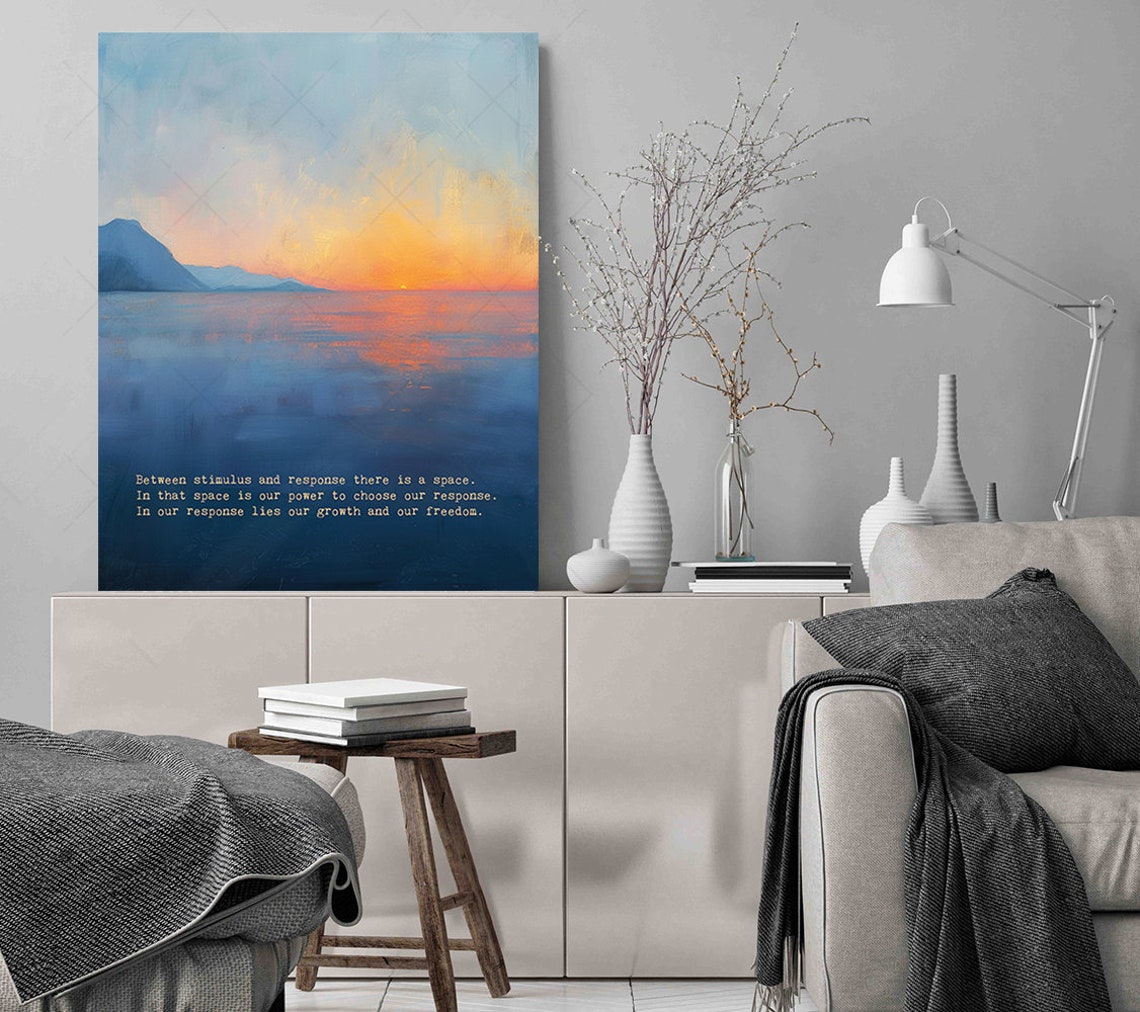 Between Stimulus And Response Ocean Sunset Mindfulness Quote Poster - Image 3