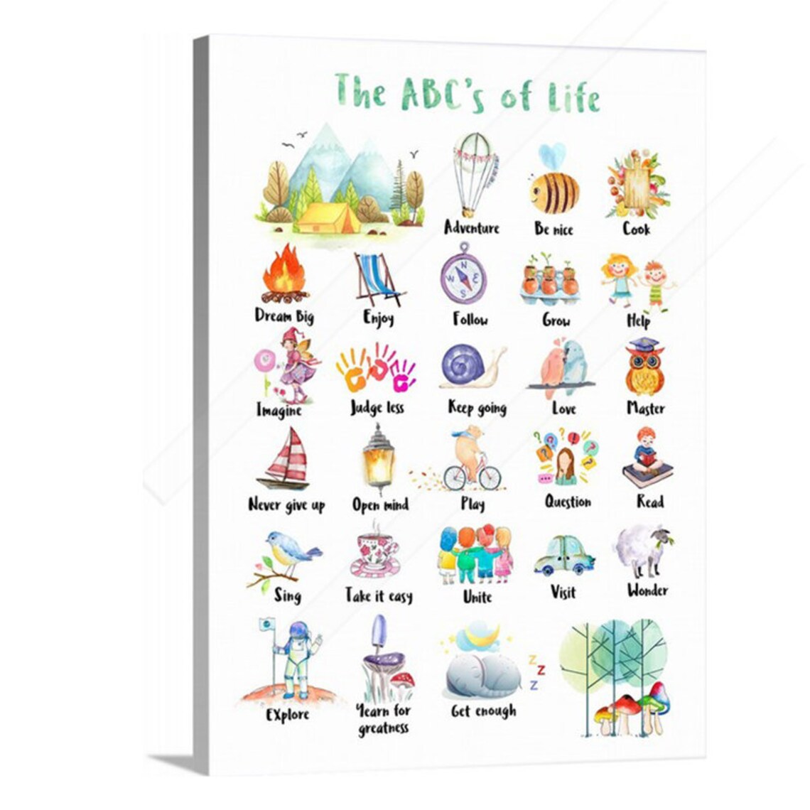 The ABCs Of Life Illustrated Alphabet Watercolor Icons Poster - Image 2