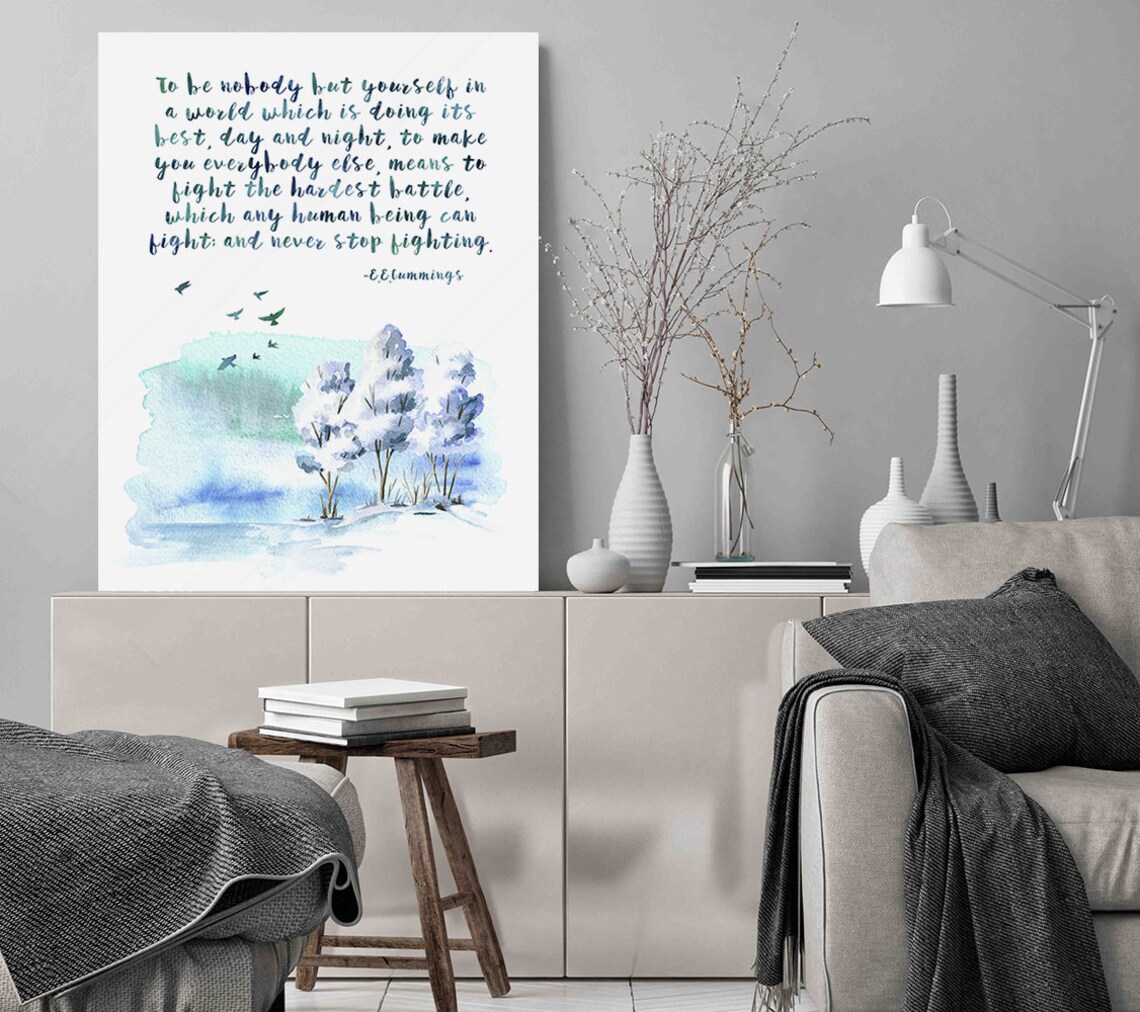 EE Cummings To Be Nobody But Yourself Snowy Watercolor Quote Print - Image 2