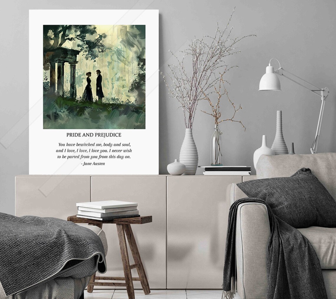 Pride And Prejudice Inspired Quote Art Print You Have Bewitched Me Body And Soul And I Love I Love I Love You Wall Decor - Image 2