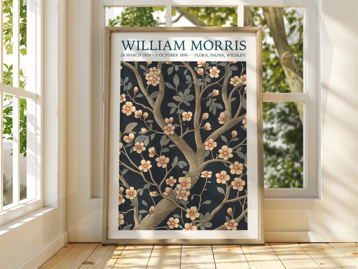 William Morris Autumn Blossom Tree Dark Botanical Exhibition Poster