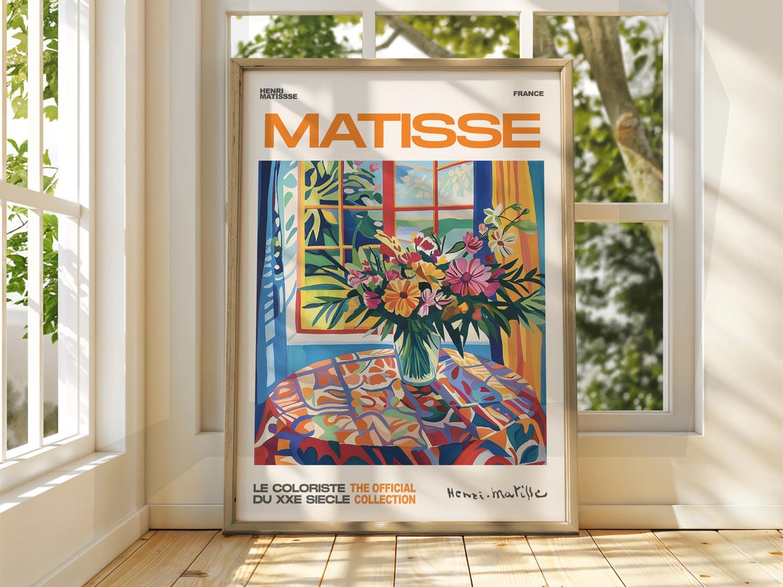 Henri Matisse Flower Vase Colorful Window Patterned Cloth Art Poster