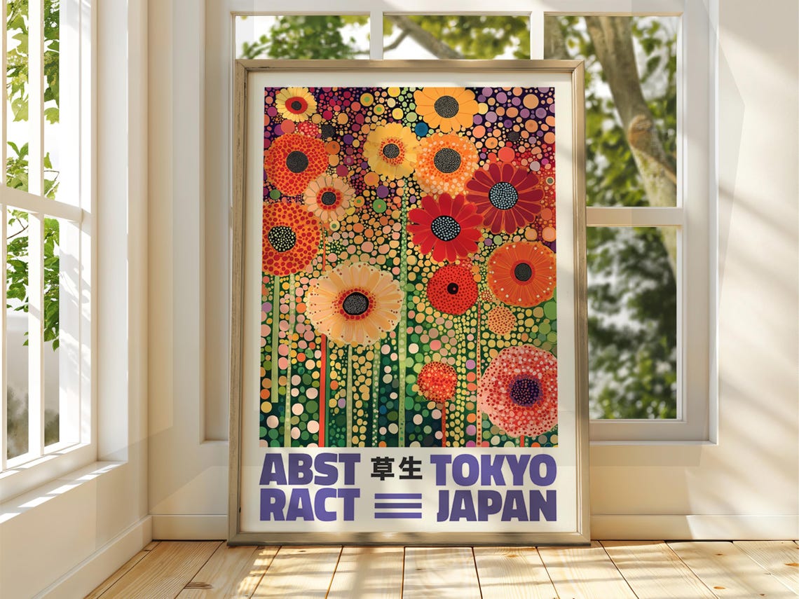 Tokyo Japan Floral Dot Art Poster Abstract Colorful Flower Wall Design