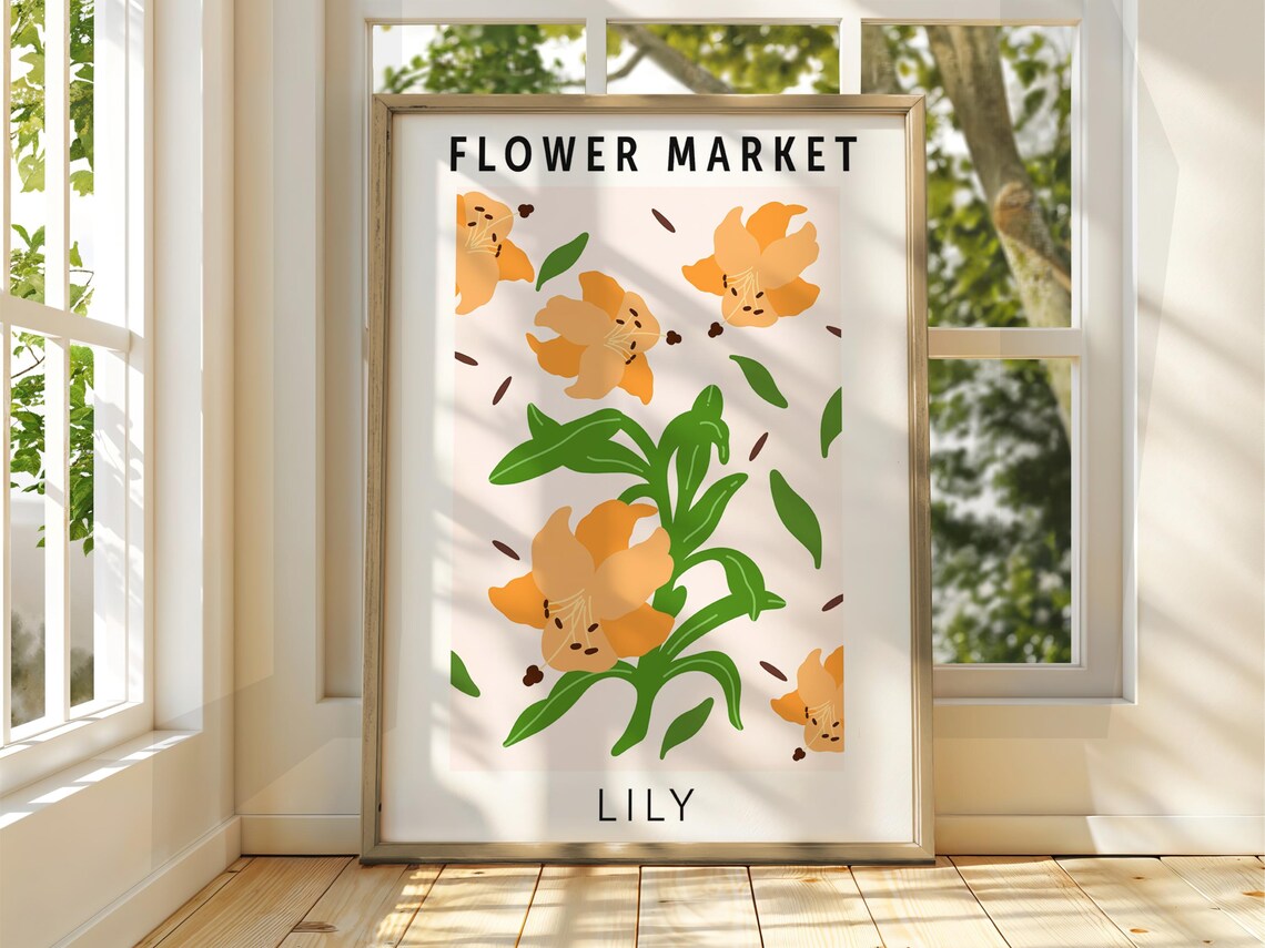 Lily Flower Market Botanical Orange Floral Illustration Poster