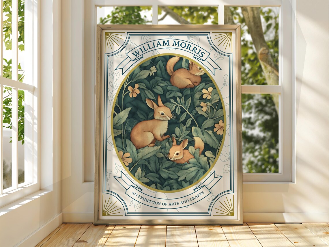 William Morris Style Rabbit Poster Exhibition Gallery Print Wall Art Floral