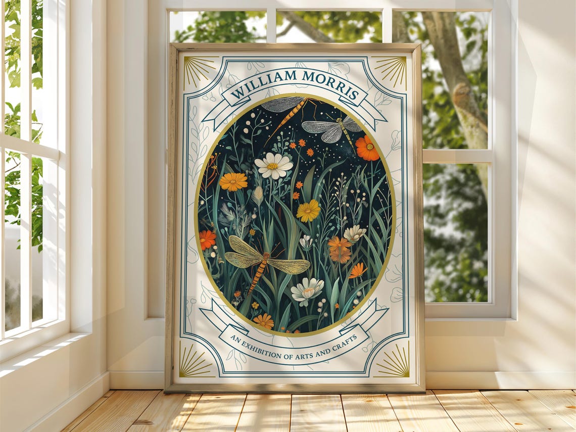 William Morris Arts And Crafts Dragonfly Wildflower Garden Poster