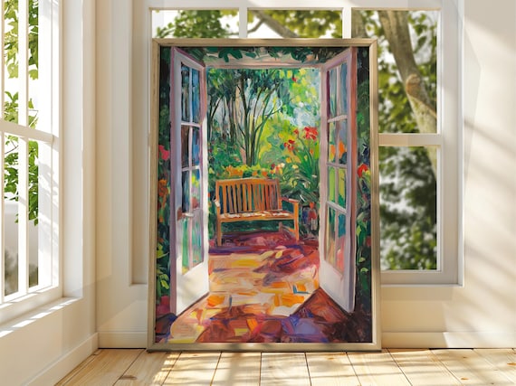 Henri Matisse Style Garden Bench French Doors Patio Painting Poster