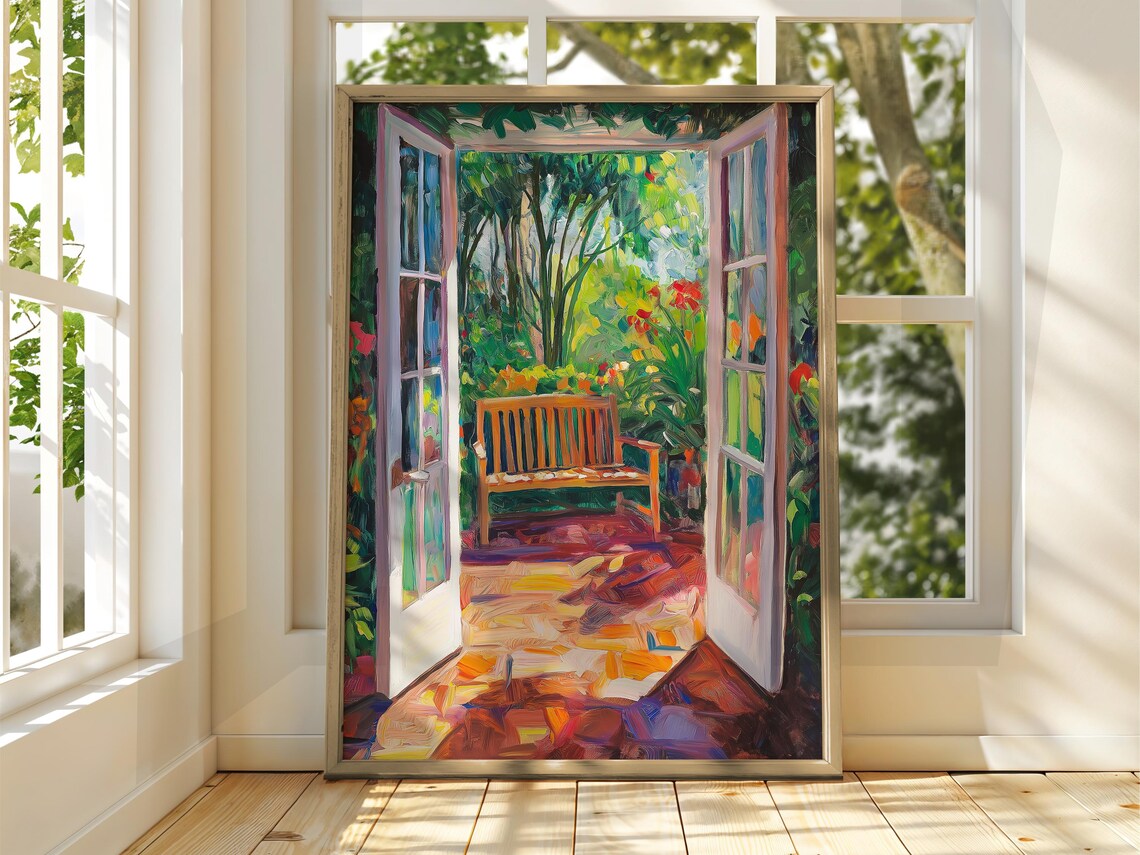 Henri Matisse Style Garden Bench French Doors Patio Painting Poster