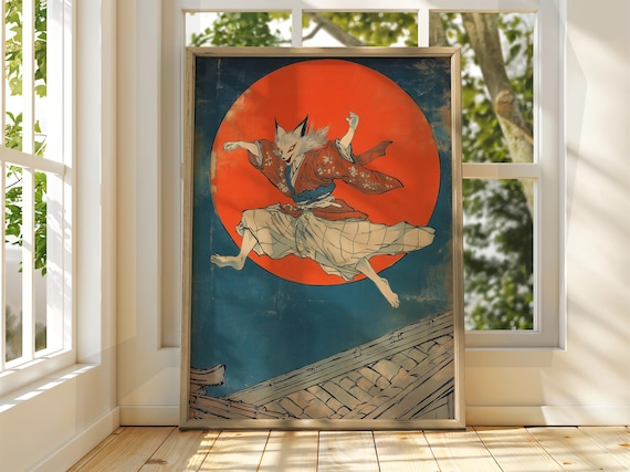 Fox Ninja Art Ukiyoe Poster Utagawa Kuniyoshi Print Japanese Japan Vintage Temple