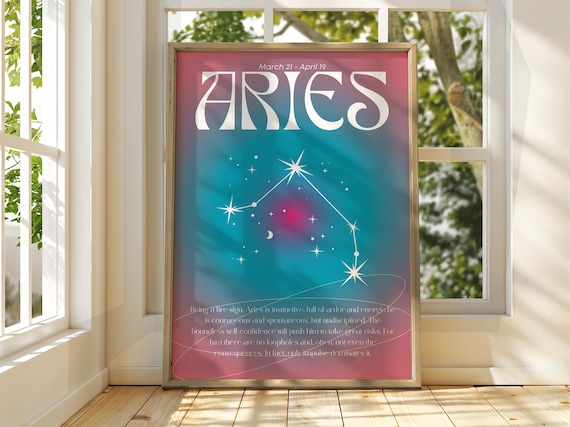 Aries Poster Star Sign Wall Art Astrology Spiritual Zodiac Gift For