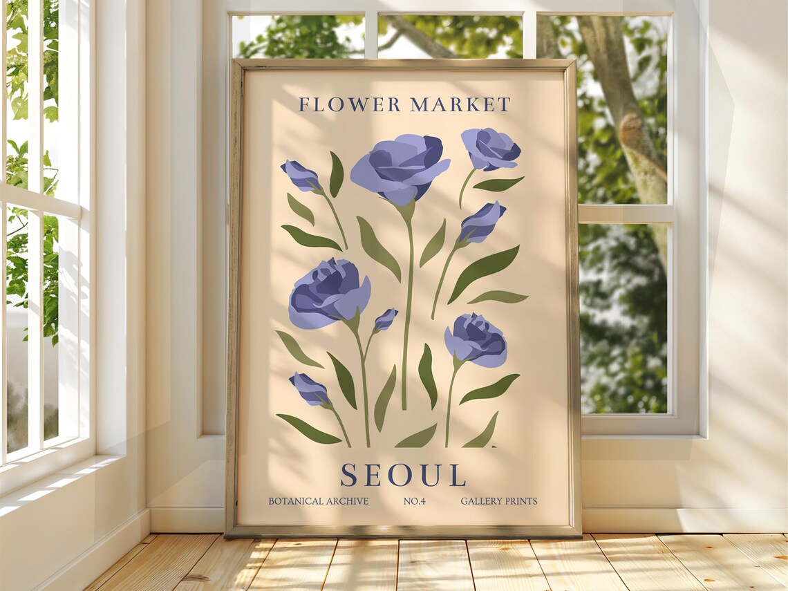 Flower Market Seoul Blue Rose Botanical Archive Floral Art Poster