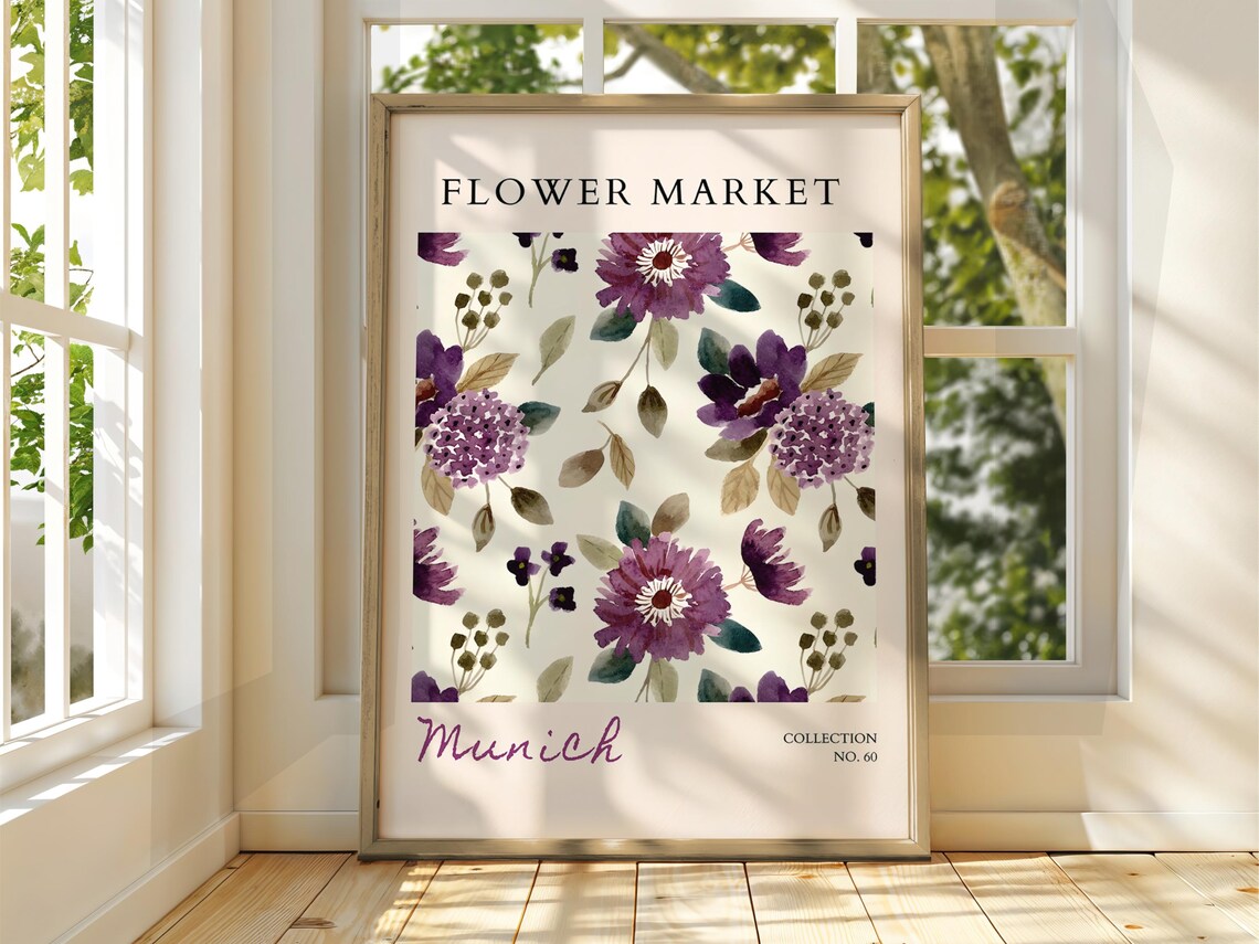 Munich Flower Market Purple Watercolor Botanical Print No 60