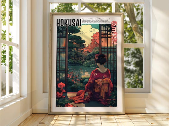 Vintage Japanese Art Ukiyoe Poster Katsushika Hokusai Print Japan Matsumoto Hoji Fuji