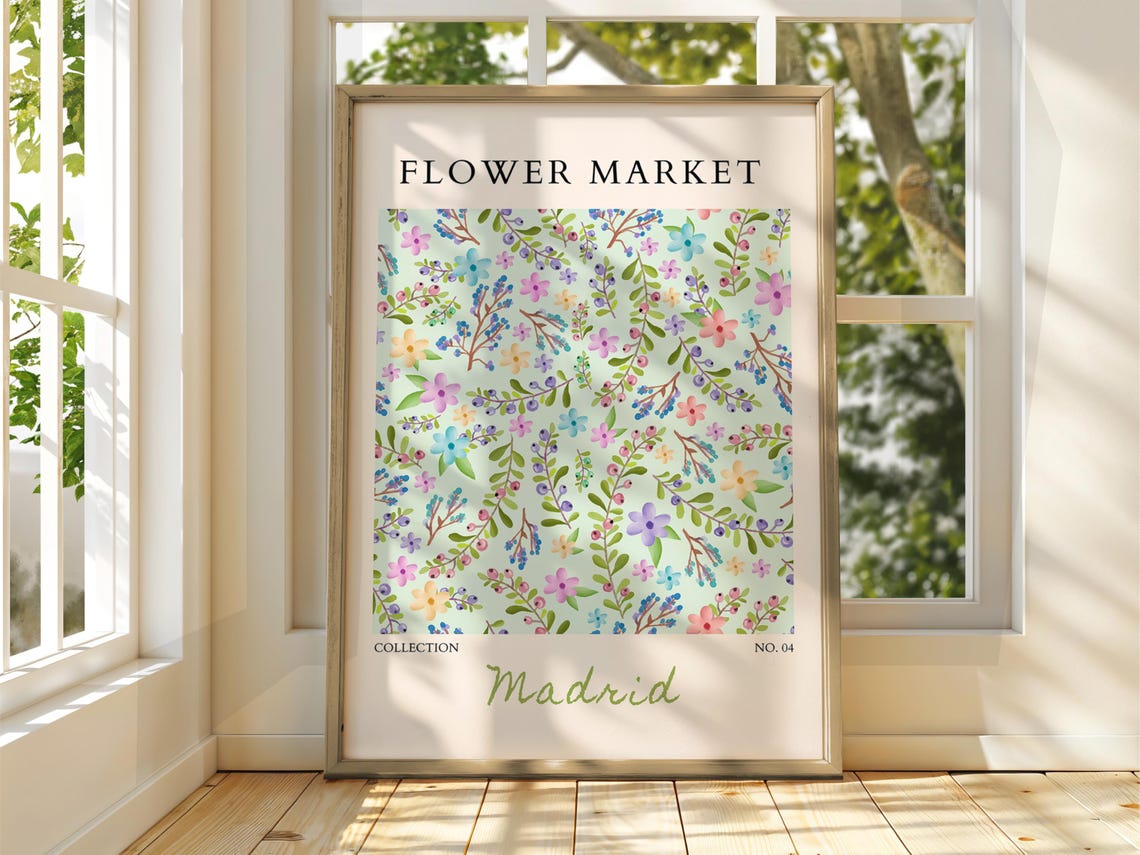 Madrid Flower Market Pastel Wildflower Mint Green Botanical Poster