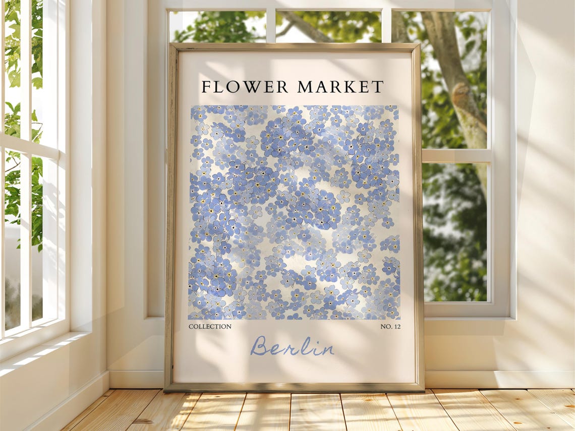 Flower Market Berlin Blue Forget Me Not Spring Blossom Art Poster
