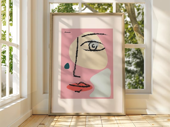 Pablo Picasso Abstract Face Line Art Pink Modern Cubist Poster