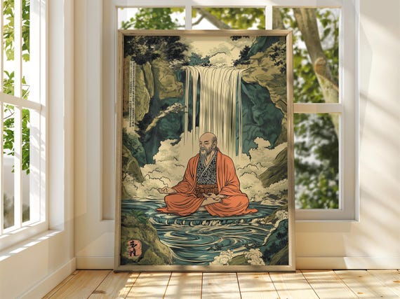 Meditation Art Ukiyoe Poster Utagawa Kuniyoshi Print Japanese Japan Vintage Samurai