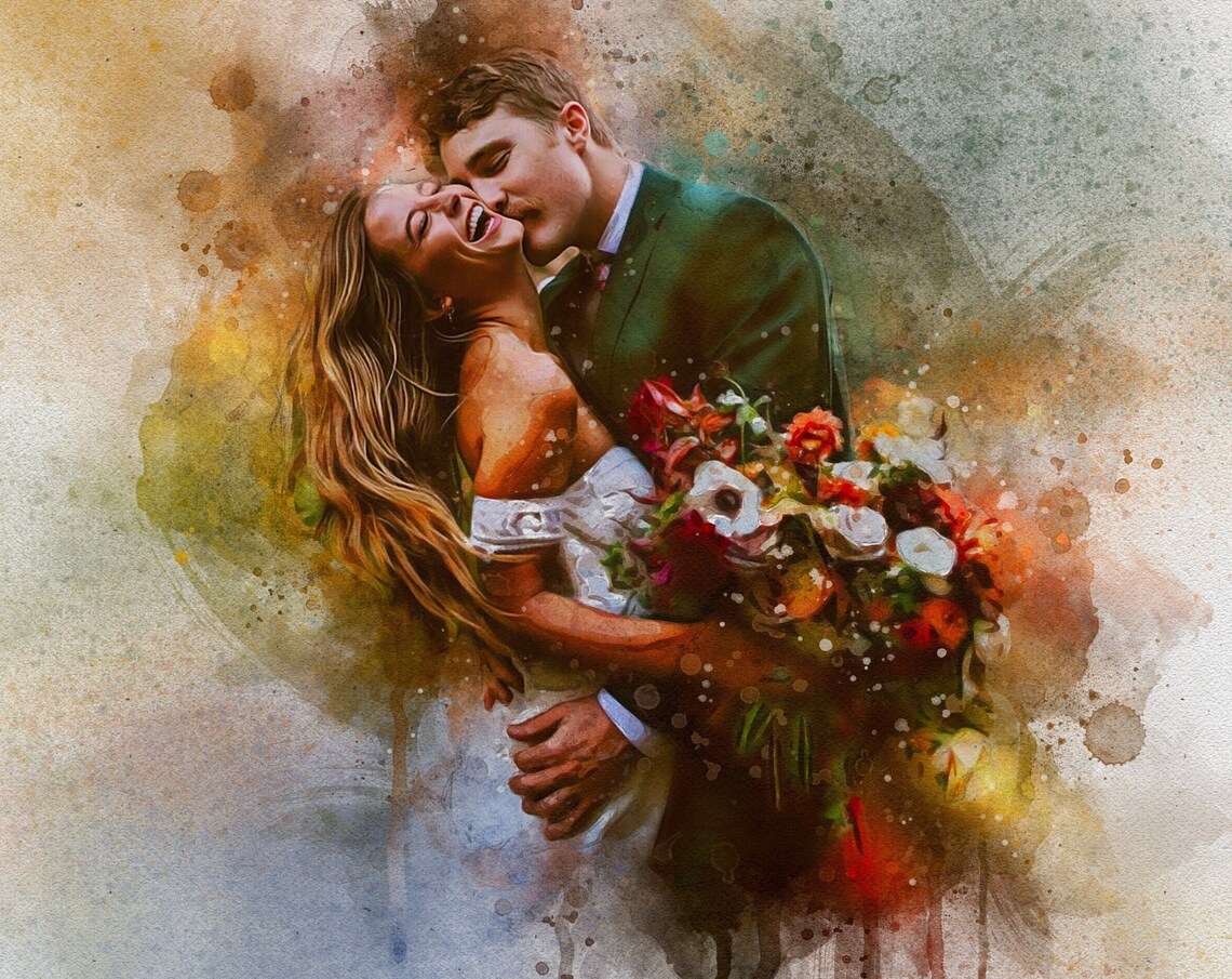 Custom Wedding Portrait From Photo Watercolor Art Print