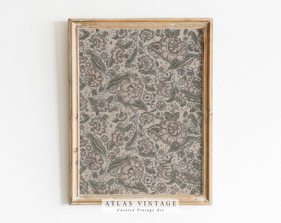 French Vintage Floral Pattern Tapestry Style Textile Art Poster