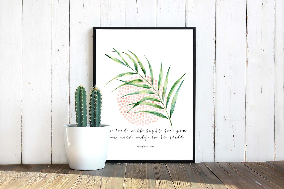 The Lord Will Fight For You Exodus 14 14 Palm Watercolor Scripture Poster - Image 3