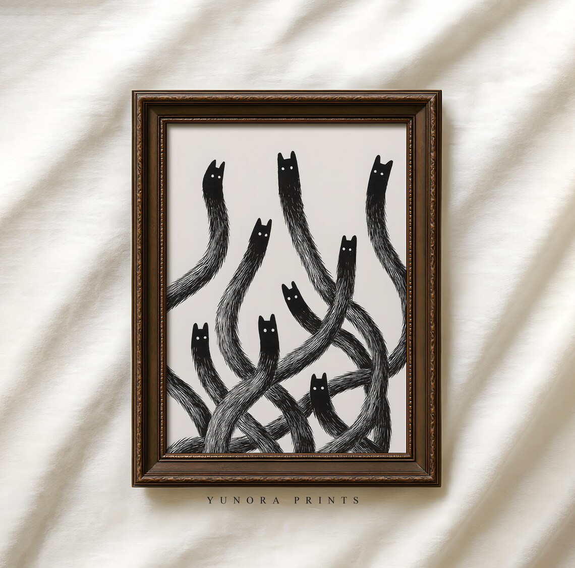 Abstract Black Cat Halloween Art Print Creepy Cute Wall Decor Spooky Minimalist